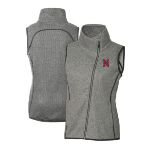 Women's Cutter & Buck  Heather Gray Nashville Sounds Mainsail Sweater Knit Asymmetrical Full-Zip Vest