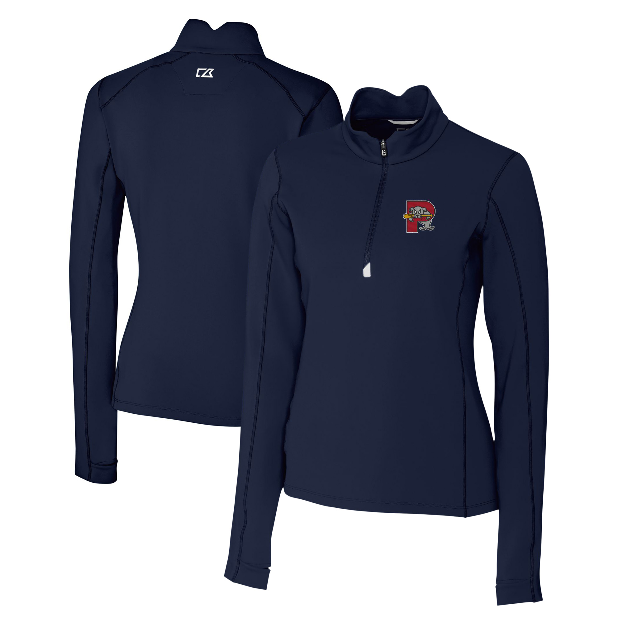Women's Cutter & Buck Navy Portland Sea Dogs Traverse DryTec Stretch Quarter-Zip Pullover Top