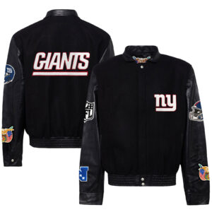 Men's Jeff Hamilton  Black New York Giants Wool & Leather Full-Snap Varsity Jacket