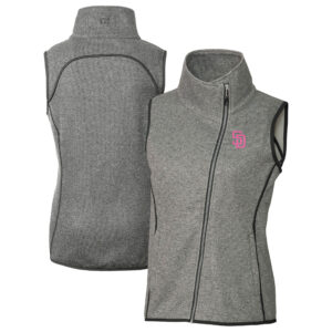 Women's Cutter & Buck  Heather Gray San Diego Padres City Connect Mainsail Sweater Knit Asymmetrical Vest