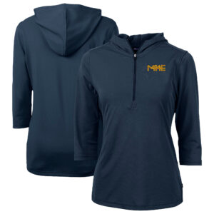 Women's Cutter & Buck Navy Milwaukee Brewers City Connect Virtue Eco Pique Recycled Half-Zip Pullover Hoodie