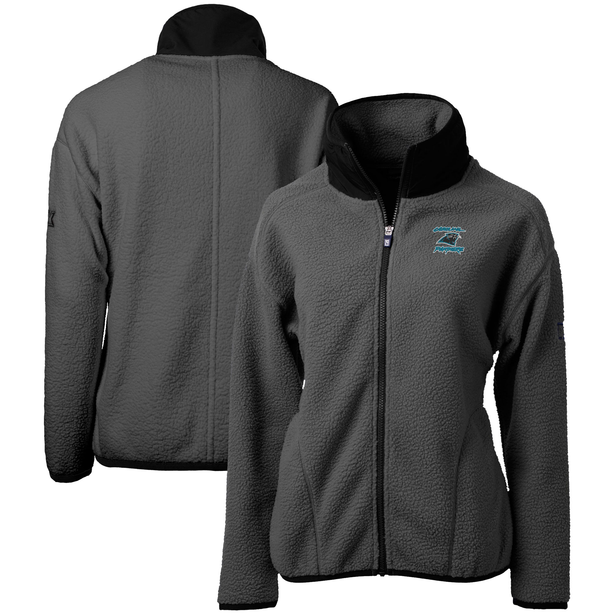 Women's Cutter & Buck Gray Carolina Panthers Throwback Logo Cascade Eco Sherpa Full-Zip Fleece Jacket