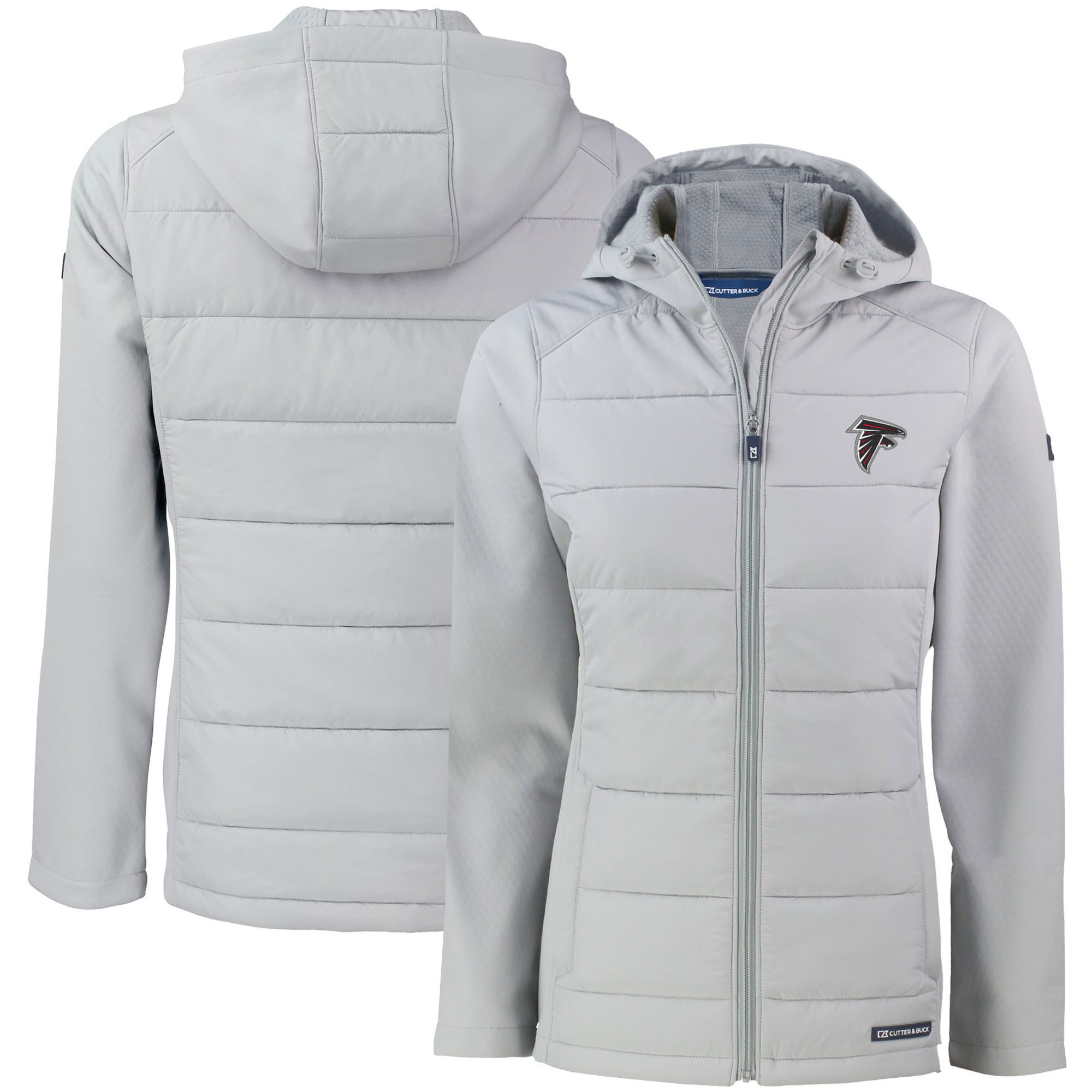 Women's Cutter & Buck Gray Atlanta Falcons Evoke PrimaLoft Hybrid Eco Softshell Recycled Full-Zip Hooded Jacket