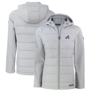 Women's Cutter & Buck Gray Atlanta Braves City Connect Evoke Hybrid Eco Softshell Recycled Full-Zip Hooded Jacket