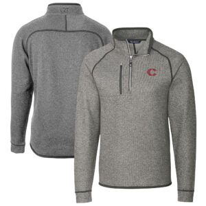 Men's Cutter & Buck Heather Gray Cincinnati Reds City Connect Mainsail Sweater-Knit Half-Zip Pullover Jacket