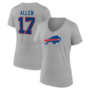 Women's Josh Allen Gray Buffalo Bills Icon Player Name & Number V-Neck T-Shirt