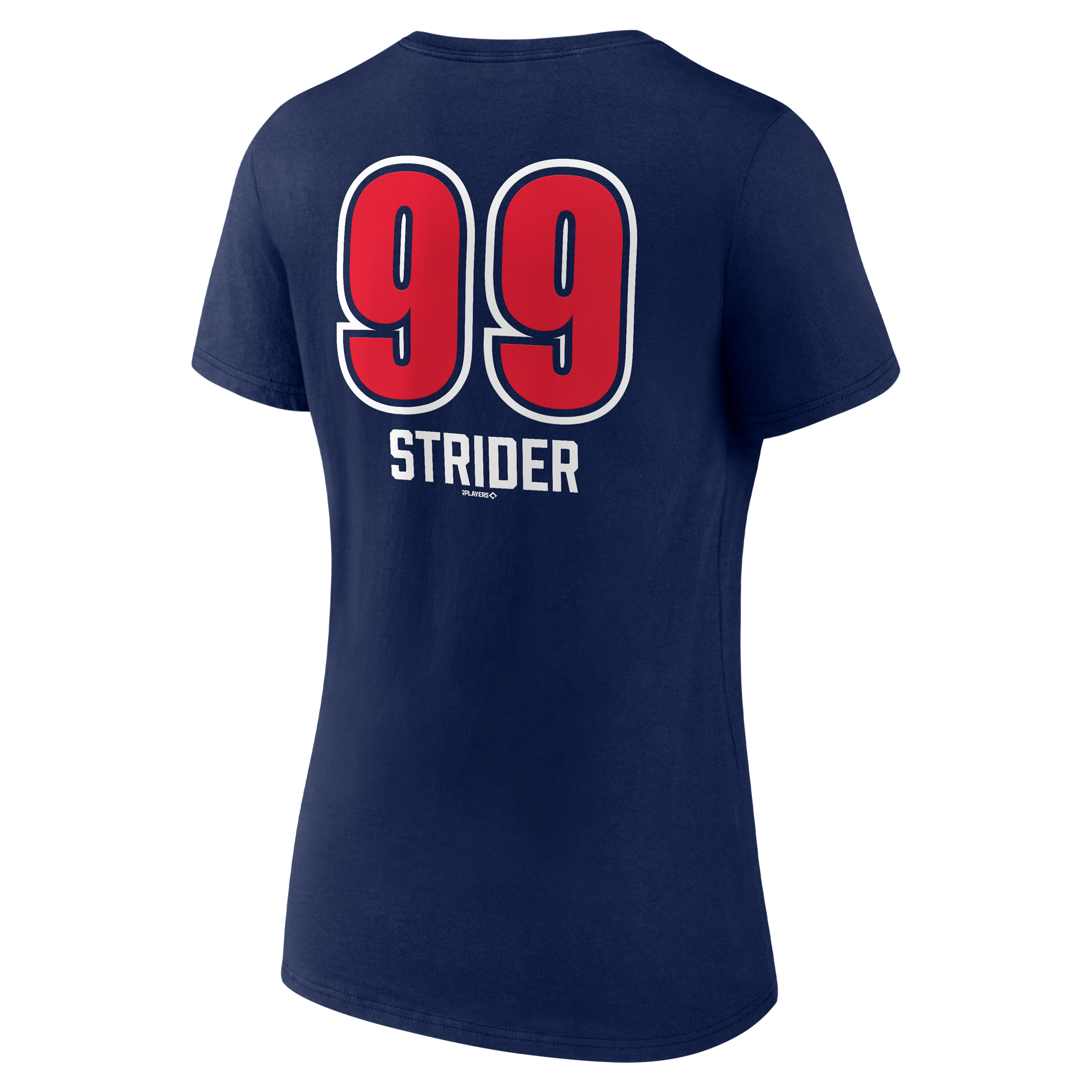 Women's Spencer Strider Navy Atlanta Braves Fastball Player Name & Number V-Neck T-Shirt - Image 4
