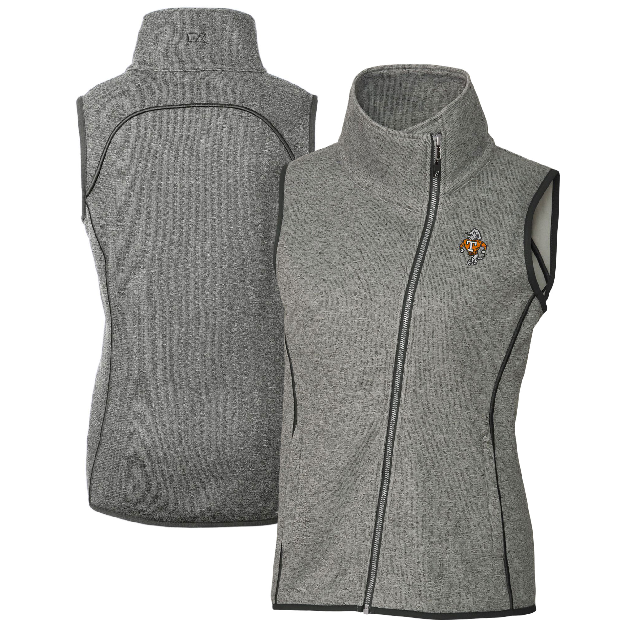 Women's Cutter & Buck Heather Gray Tennessee Volunteers Vault Mainsail Sweater-Knit Full-Zip Asymmetrical Vest - Image 2