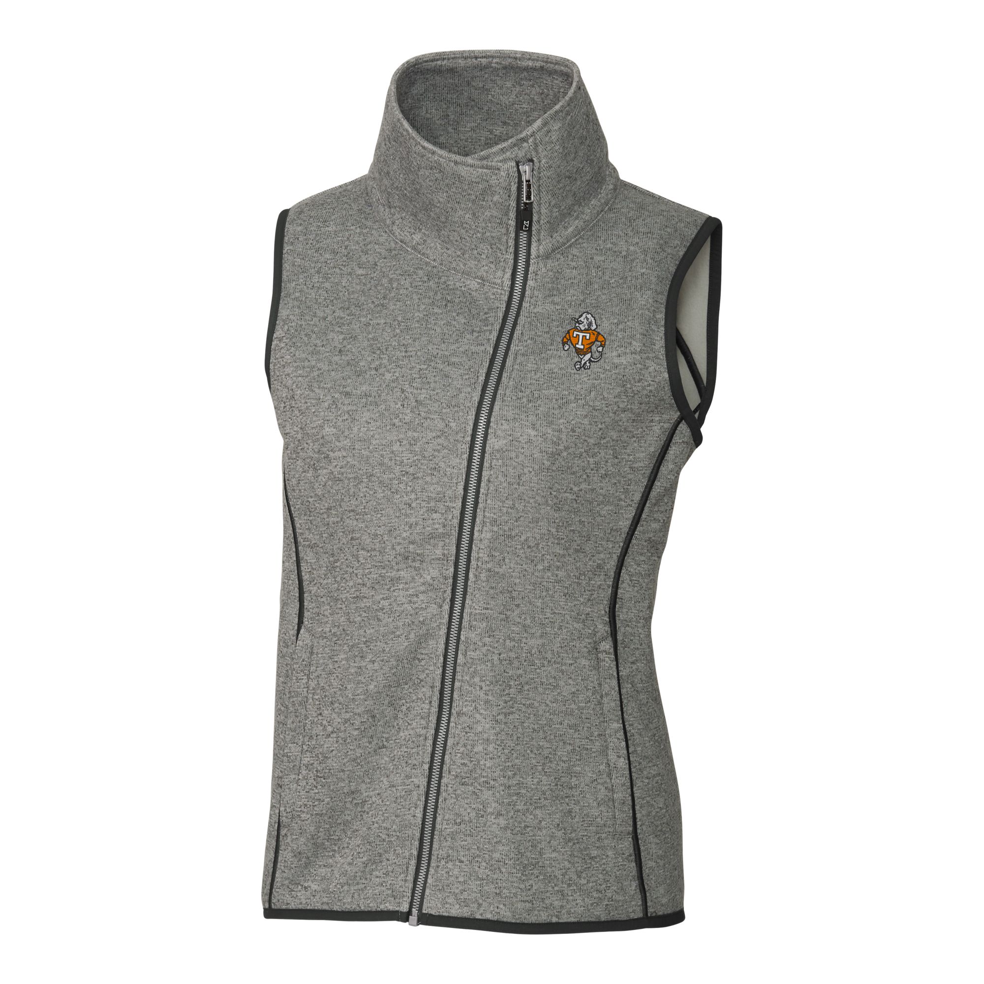 Women's Cutter & Buck Heather Gray Tennessee Volunteers Vault Mainsail Sweater-Knit Full-Zip Asymmetrical Vest - Image 3