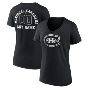 Women's Black Montreal Canadiens Personalized Name & Number Monochrome V-Neck T-Shirt