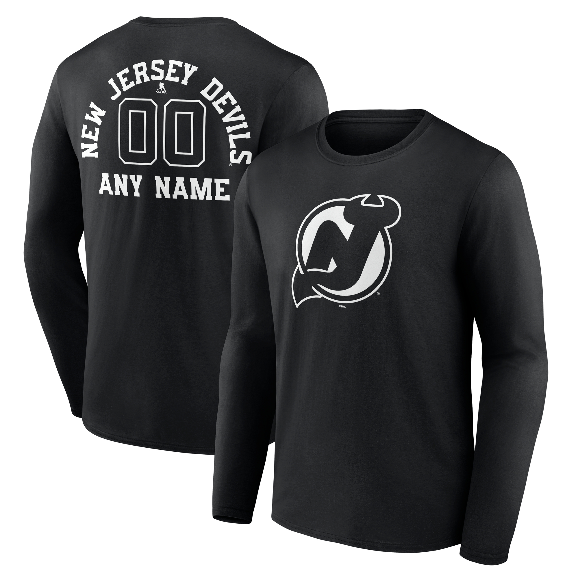 Men's Black New Jersey Devils Personalized Name & Number Monochrome Long Sleeve T-Shirt