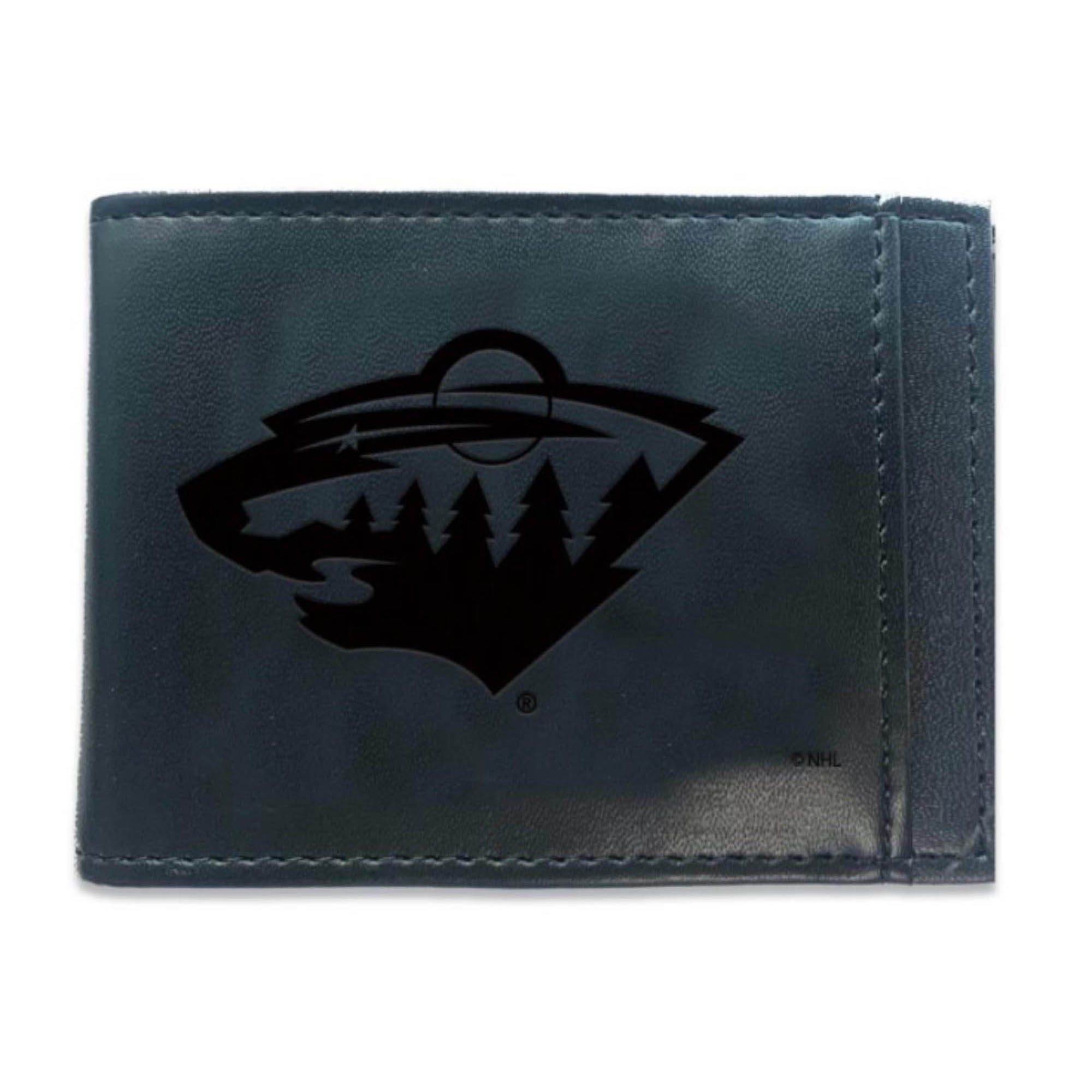 Black Minnesota Wild Hybrid Leather Front Pocket Bi-Fold Wallet with Money Clip