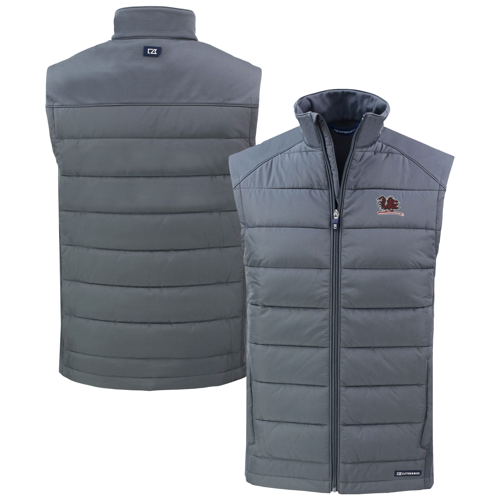 Men's Cutter & Buck Gray South Carolina Gamecocks Vault Evoke Hybrid Eco Softshell Recycled Full-Zip Vest