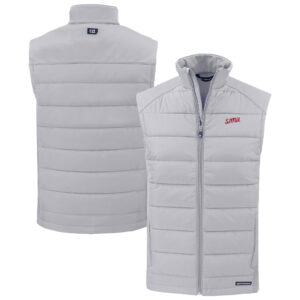 Men's Cutter & Buck  Gray SMU Mustangs Vault Evoke Hybrid Eco Softshell Recycled Full-Zip Vest