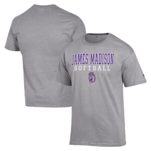 Men's Champion  Gray James Madison Dukes Stack Logo Softball Powerblend T-Shirt