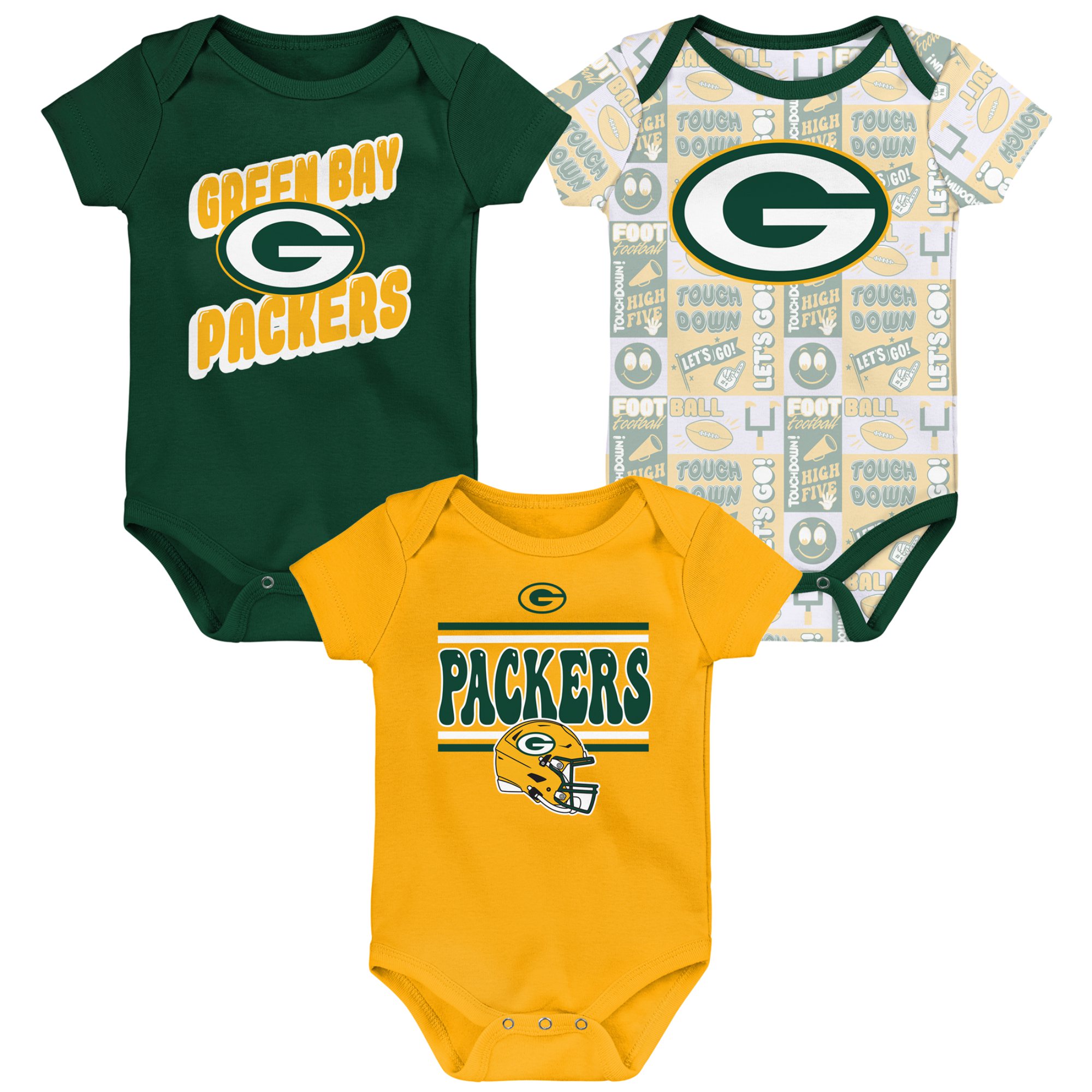 Infant Green Bay Packers Play Day Three-Pack Bodysuit Set - Image 2