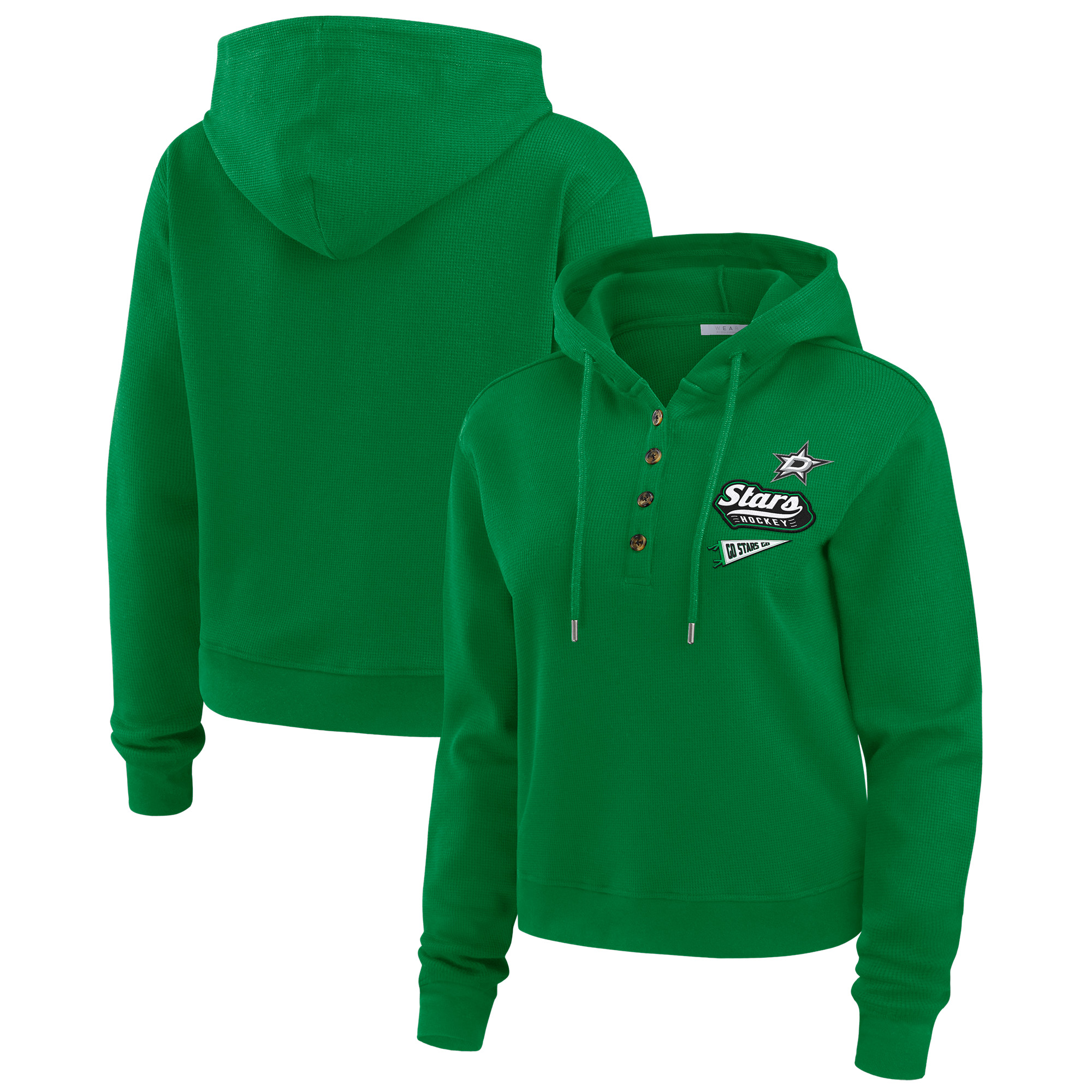 Women's WEAR by Erin Andrews Kelly Green Dallas Stars Waffle-Knit Pullover Hoodie