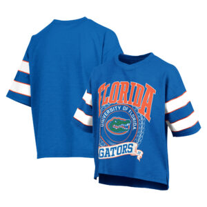 Women's Pressbox Royal Florida Gators Emily Sleeve Stripe Slub T-Shirt