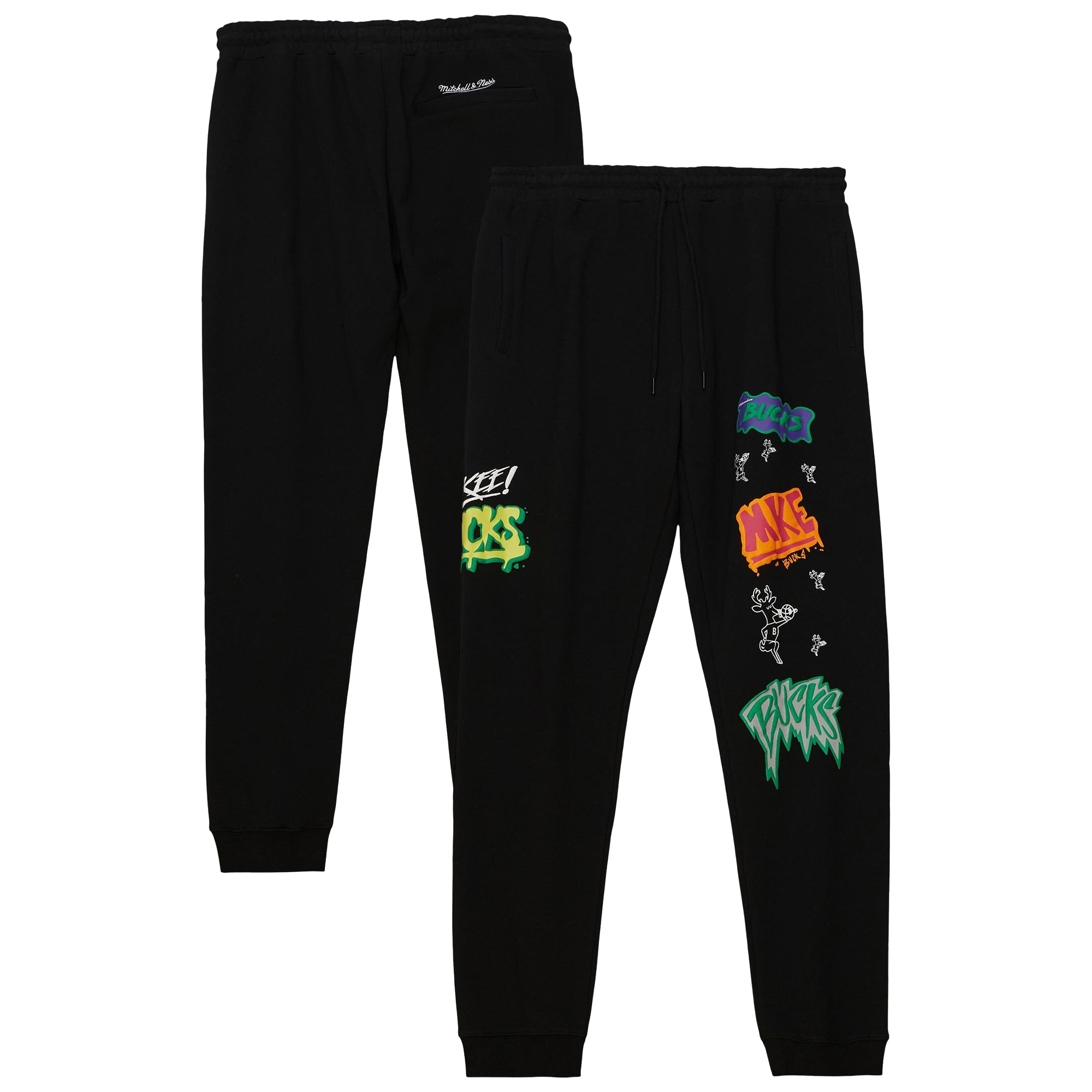Men's Mitchell & Ness Black Milwaukee Bucks Slap Sticker Sweatpants