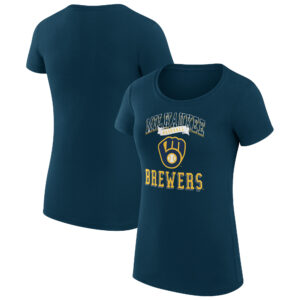 Women's G-III 4Her by Carl Banks Navy Milwaukee Brewers Team Logo Graphic Fitted T-Shirt
