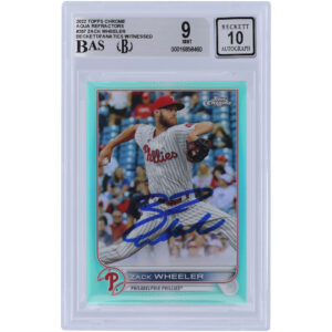 Zack Wheeler Philadelphia Phillies Autographed 2022 Topps Chrome Aqua Refractors #207 #/199 Beckett Fanatics Witnessed Authenticated 9/10 Card