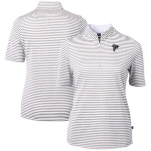 Women's Cutter & Buck Gray Atlanta Falcons Virtue Eco Pique Stripe Recycled Quarter-Zip Pullover Top