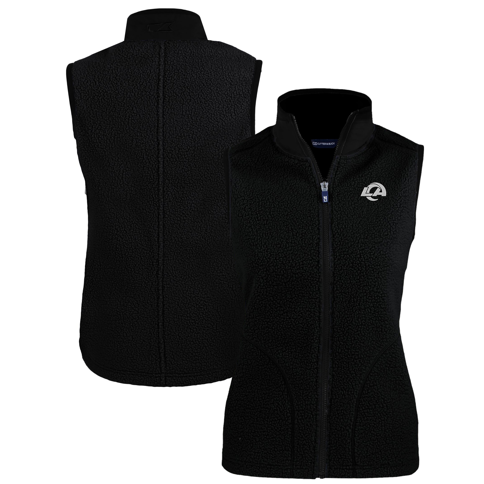 Women's Cutter & Buck Black Los Angeles Rams Cascade Eco Sherpa Fleece Full-Zip Vest