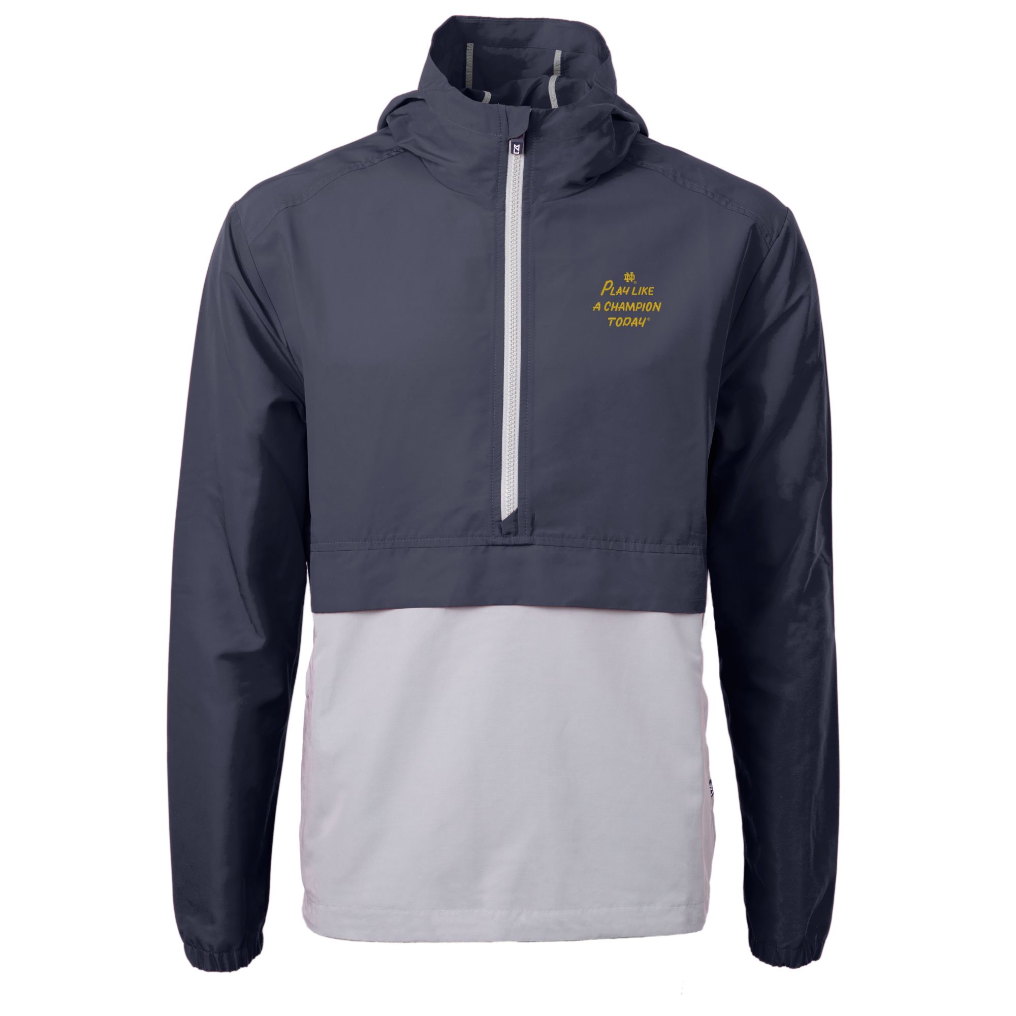 Men's Cutter & Buck Navy/Gray Notre Dame Fighting Irish Play Like A Champion Today Charter Eco Recycled Anorak Half-Zip Hoodie Jacket - Image 10