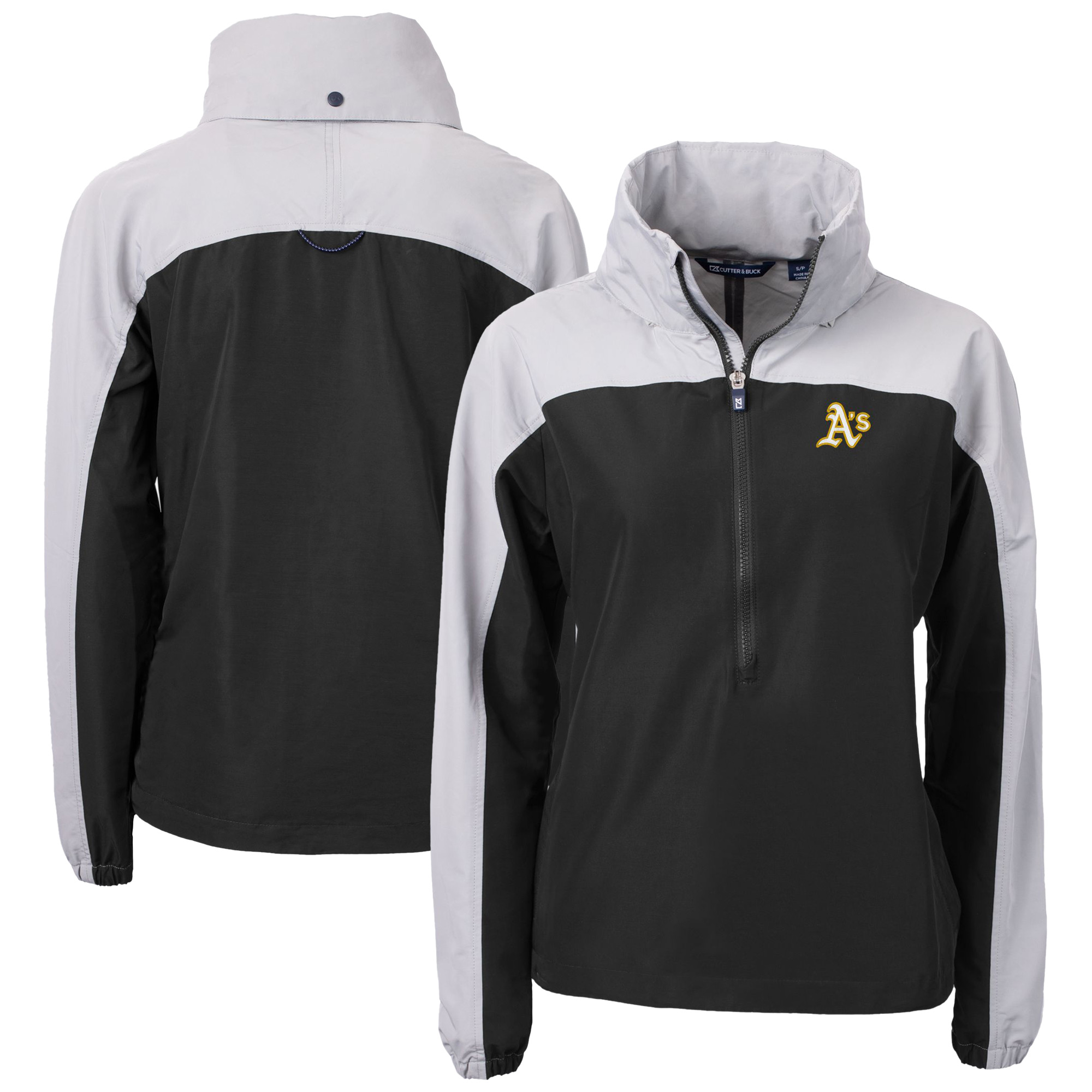 Women's Cutter & Buck Black Oakland Athletics Charter Eco Recycled Half-Zip Anorak Jacket