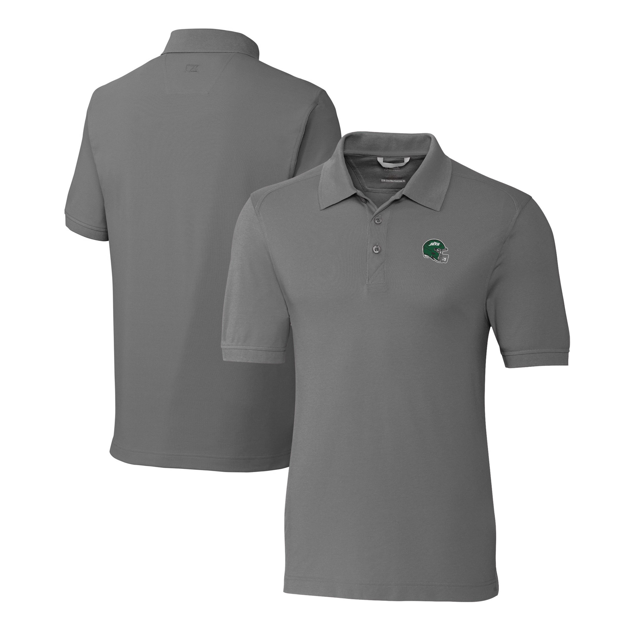 Men's Cutter & Buck Gray New York Jets Helmet DryTec Advantage Tri-Blend Pique Polo
