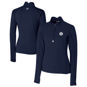 Women's Cutter & Buck Navy Milwaukee Brewers Traverse Stretch Quarter-Zip Pullover Top