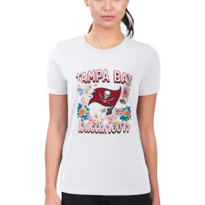 Women's G-III 4Her by Carl Banks White Tampa Bay Buccaneers Flowers Team Logo Graphic Fitted T-Shirt