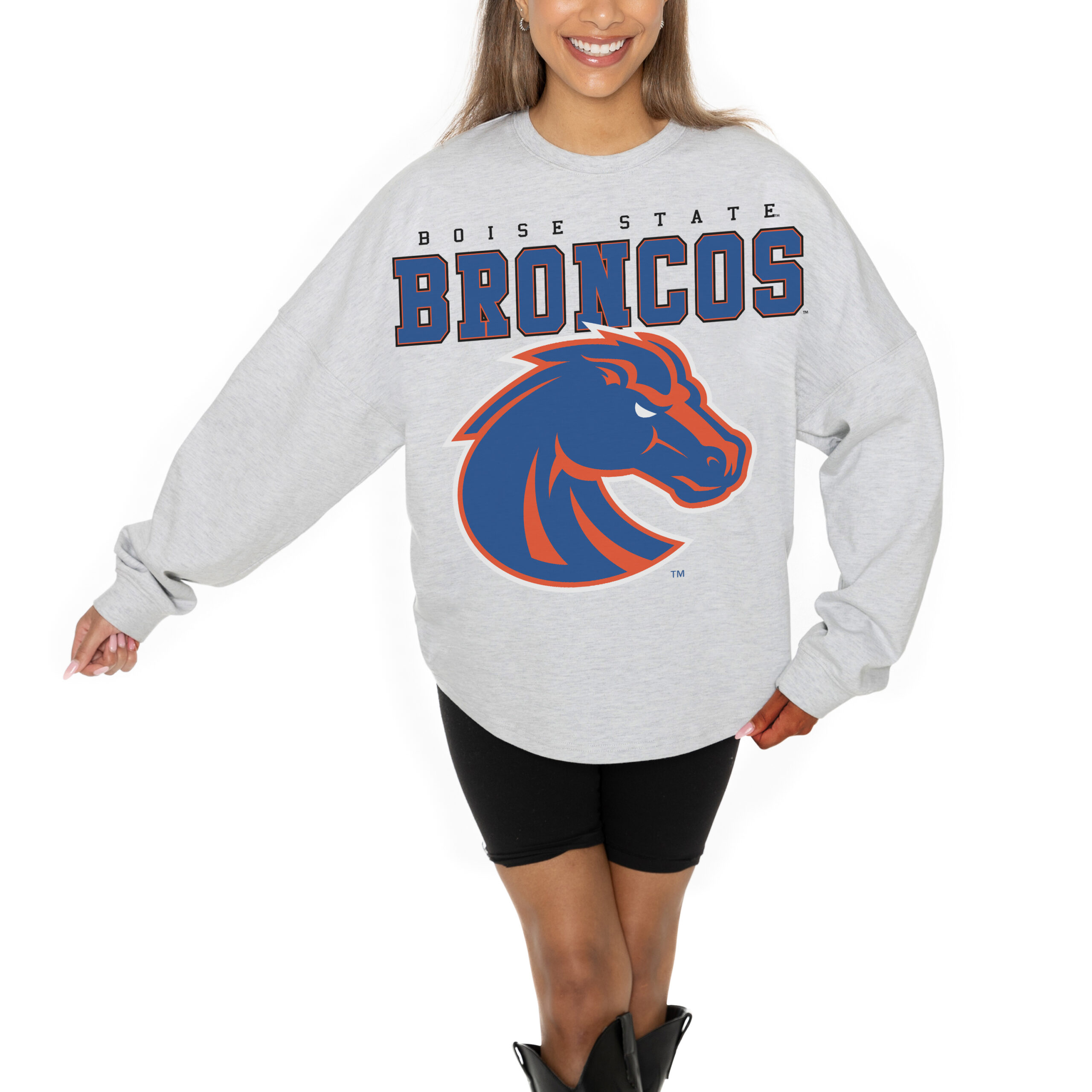 Women's Gameday Couture Ash Boise State Broncos Big Goals Relaxed Fit French Terry Pullover Sweatshirt - Image 6