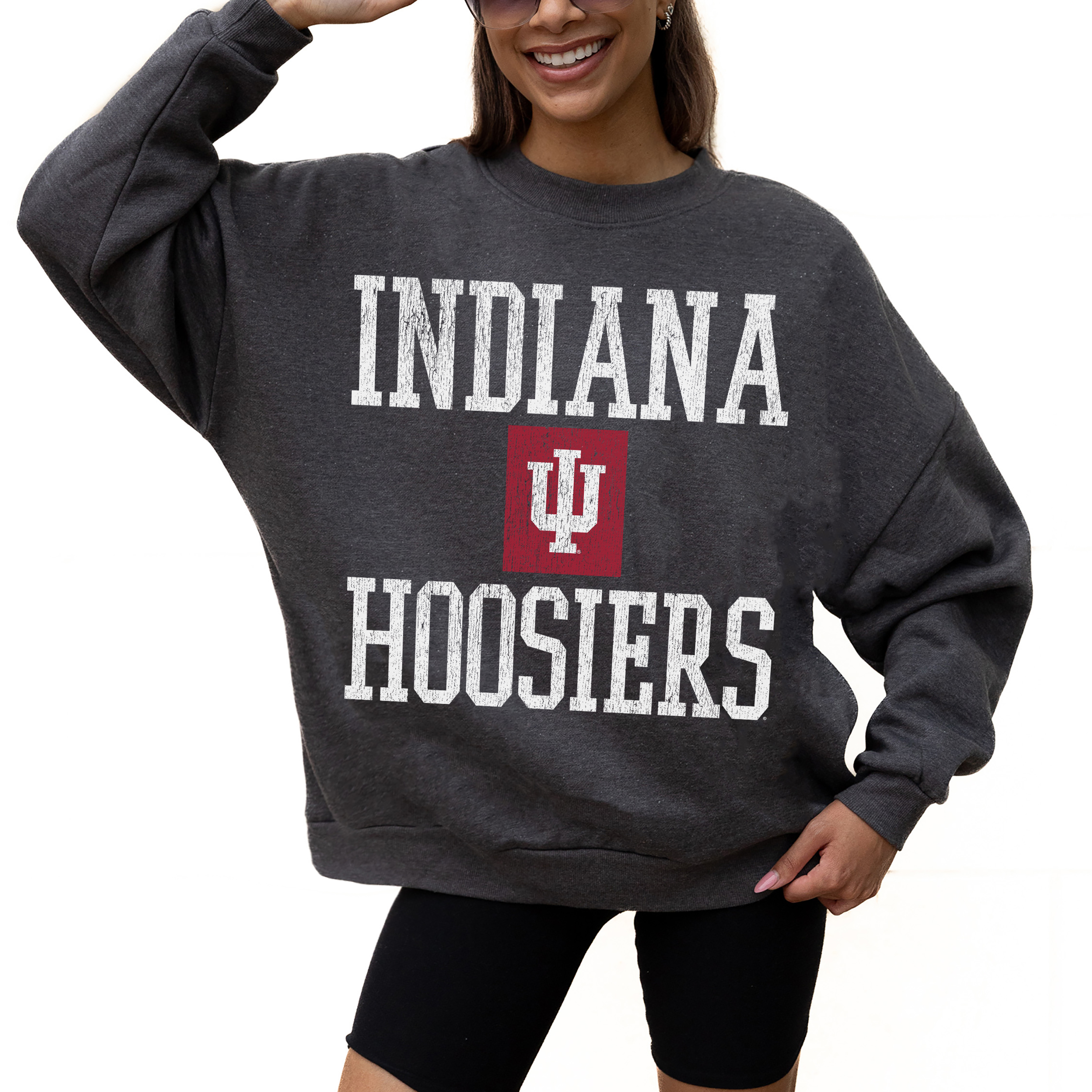 Women's Gameday Couture Charcoal Indiana Hoosiers Premium Fleece Pullover Sweatshirt