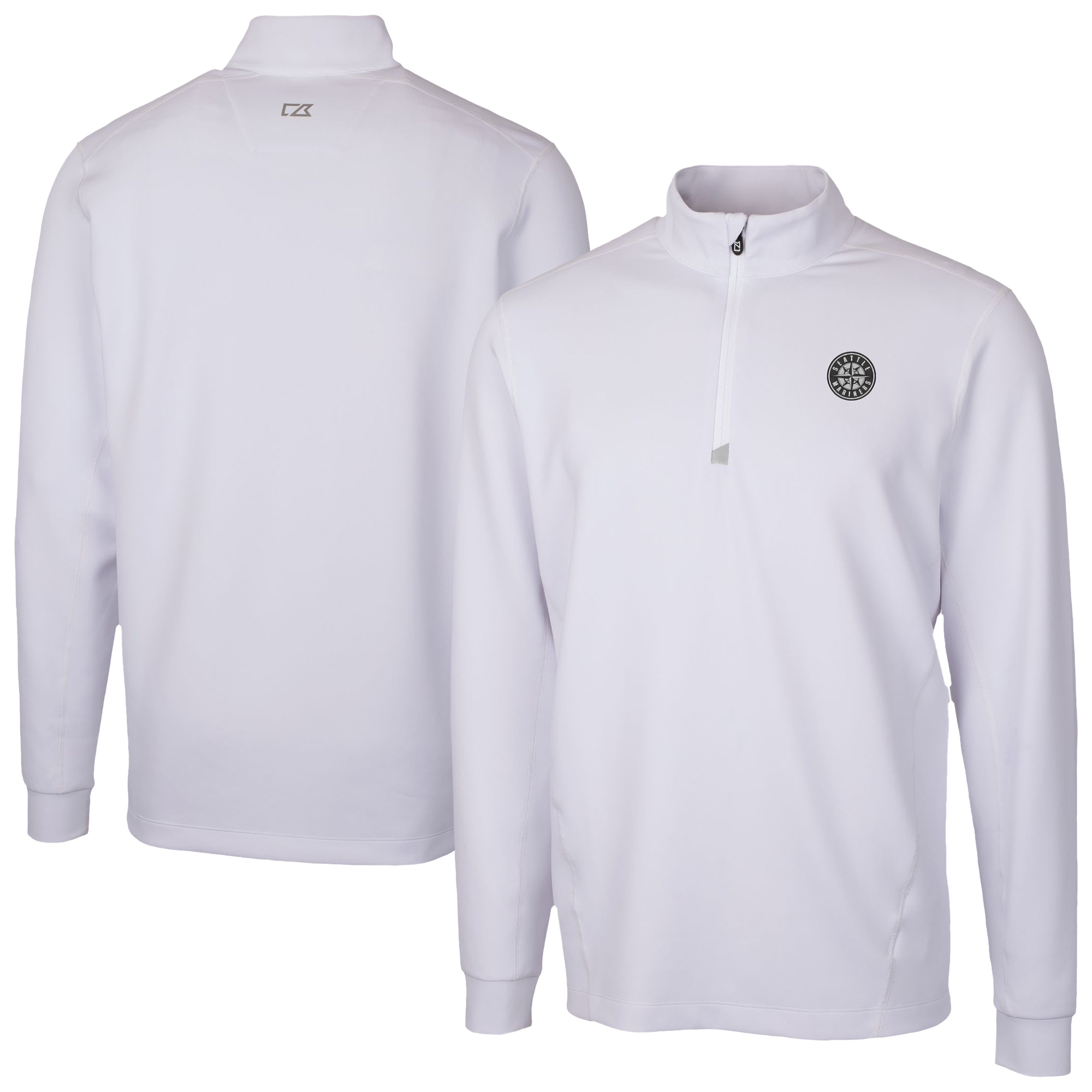 Men's Cutter & Buck White Seattle Mariners Traverse Eco Tri-Blend DryTec Quarter-Zip Jacket