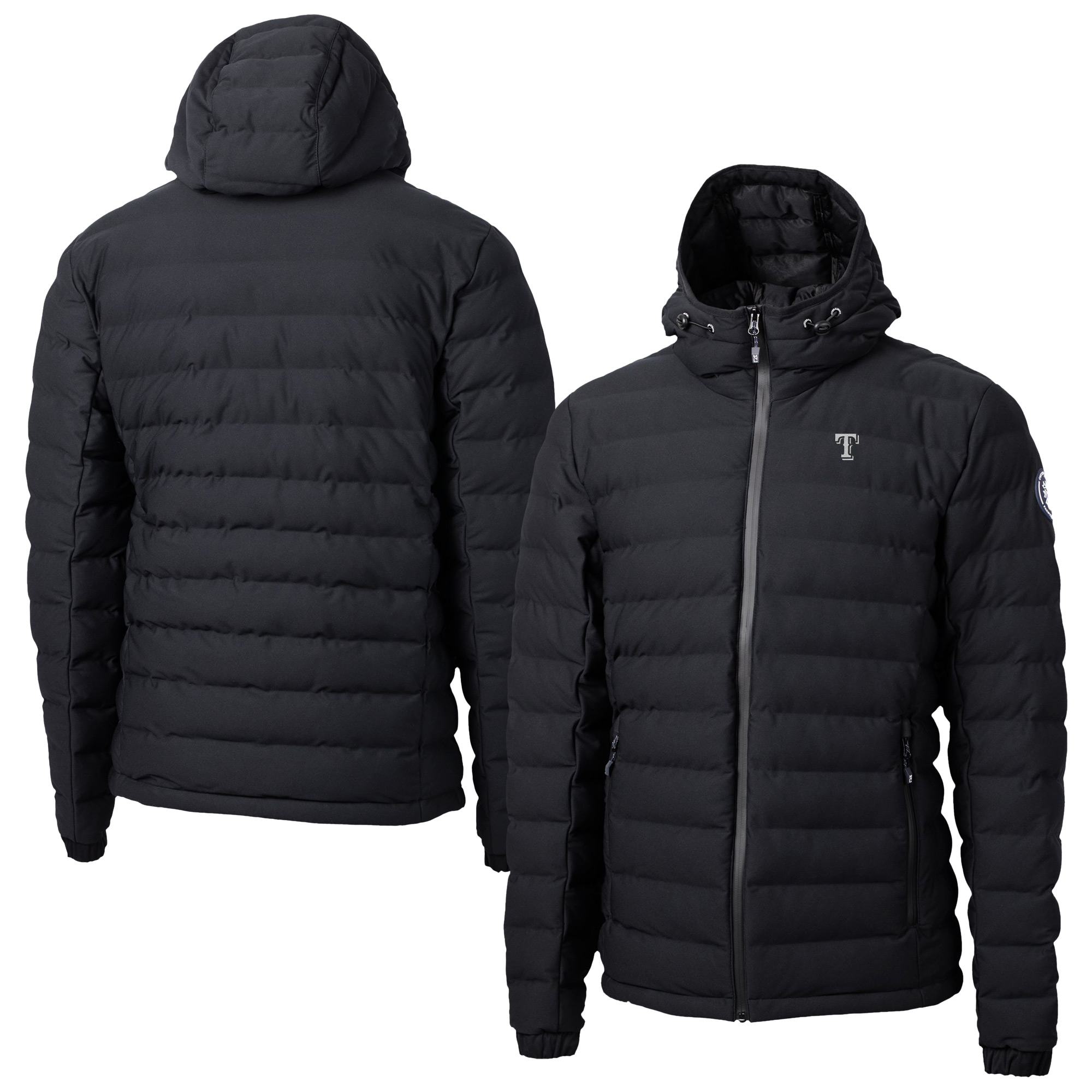 Men's Black Cutter & Buck Texas Rangers Mission Ridge Repreve® Eco Insulated Full-Zip Hoodie Puffer Jacket