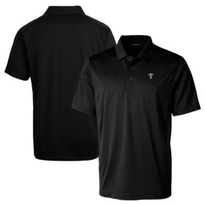 Men's Cutter & Buck Black Texas Rangers Big & Tall Prospect Eco Textured Stretch Recycled Polo