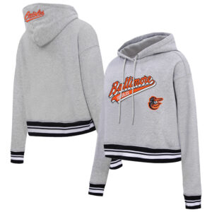 Women's Pro Standard Heather Gray Baltimore Orioles Script Tail Cropped Pullover Hoodie