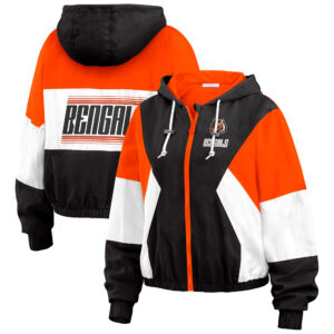 Women's WEAR by Erin Andrews Black Cincinnati Bengals Plus Size Color Block Full-Zip Windbreaker Jacket