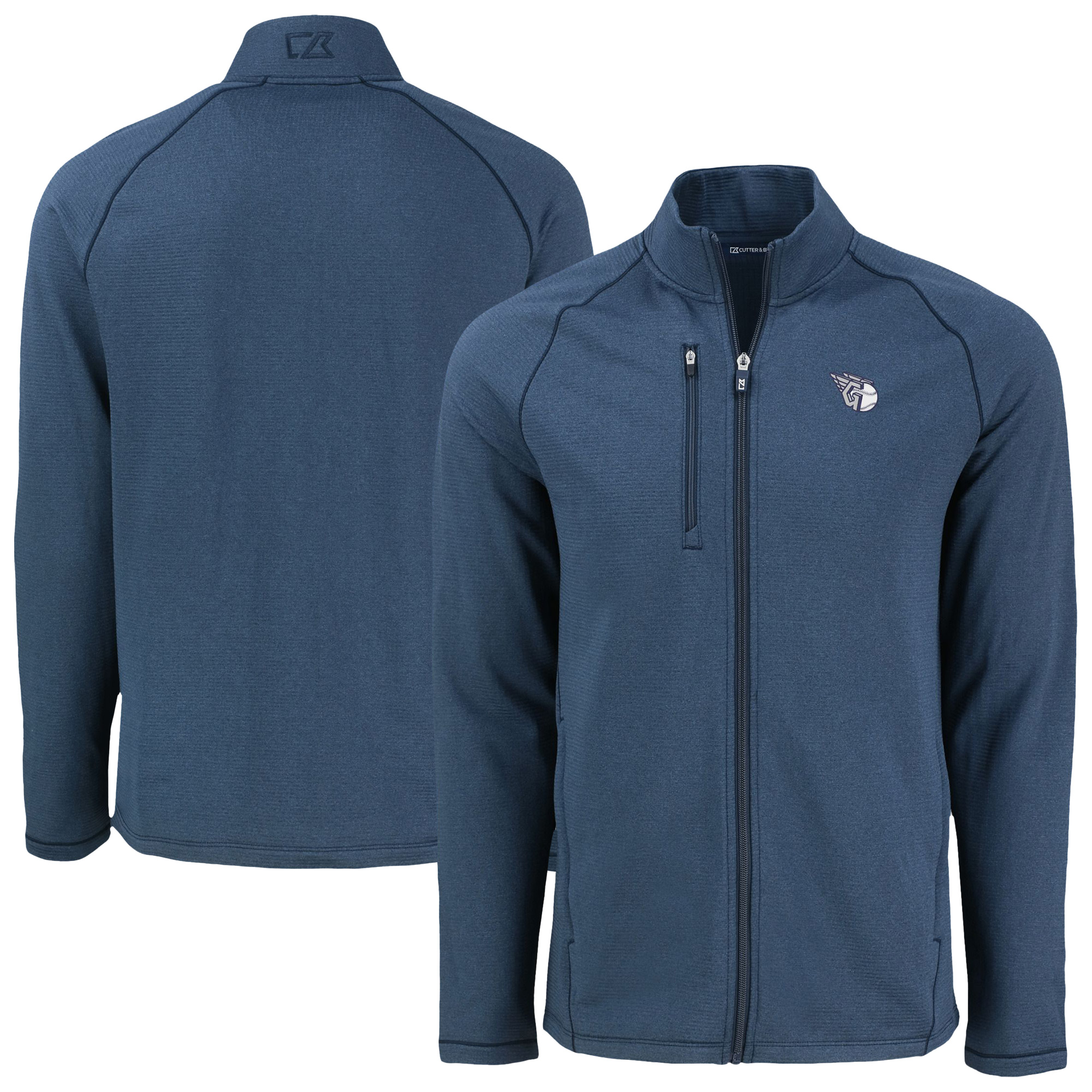 Men's Cutter & Buck Heather Navy Cleveland Guardians Peshastin Eco Fleece Recycled Tri-Blend Raglan Full-Zip Jacket