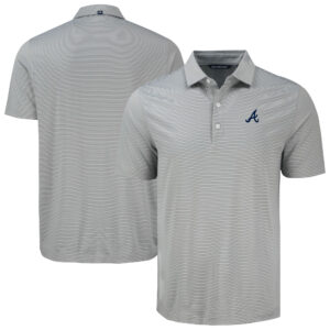 Men's Cutter & Buck Gray Atlanta Braves Forge Eco Fine Line Stripe Polo