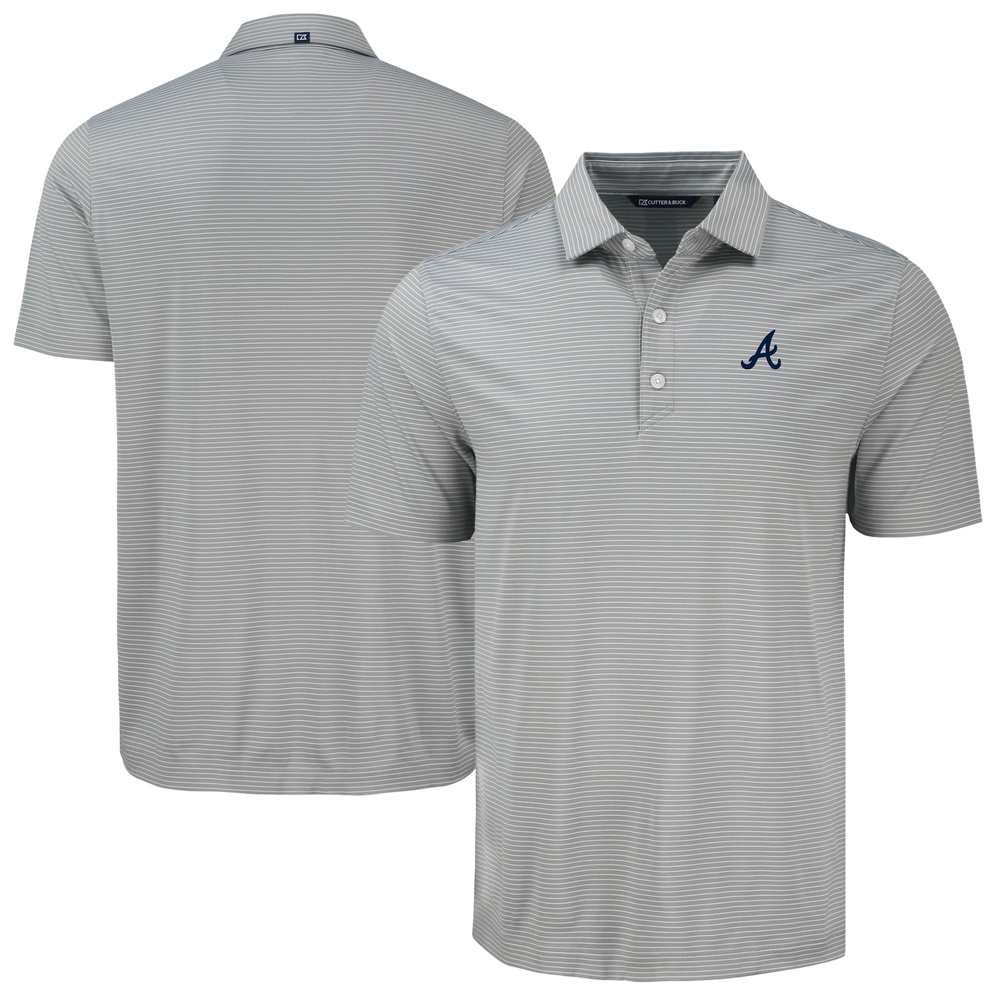 Men's Cutter & Buck Gray Atlanta Braves Forge Eco Fine Line Stripe Polo