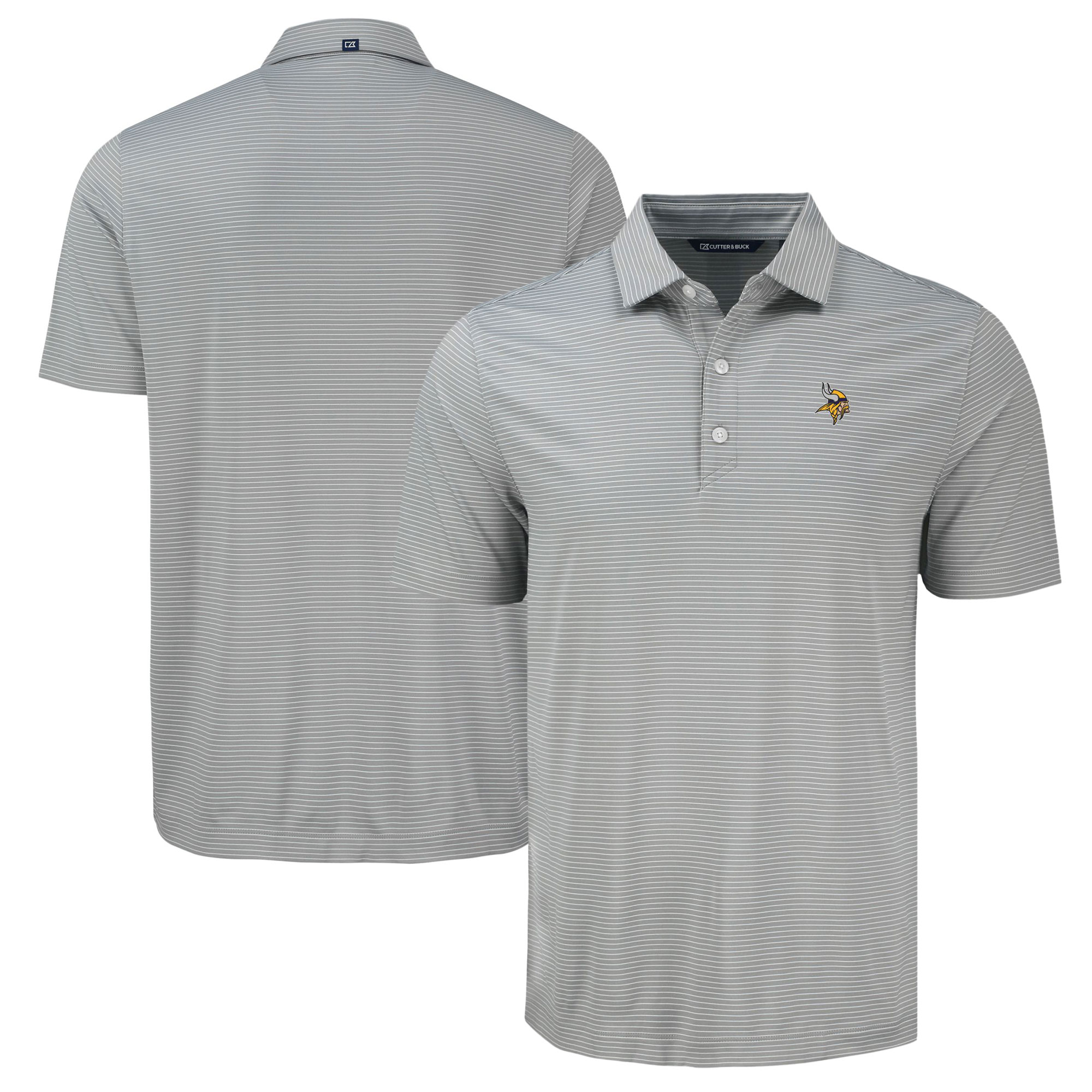 Men's Cutter & Buck Gray Minnesota Vikings Forge Eco Fine Line Stripe Polo