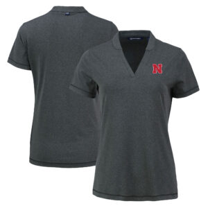 Women's Cutter & Buck  Heather Black Nebraska Huskers Forge Blade Collar V-Neck Top
