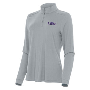 Women's Antigua Gray LSU Tigers Intent Quarter-Zip Top