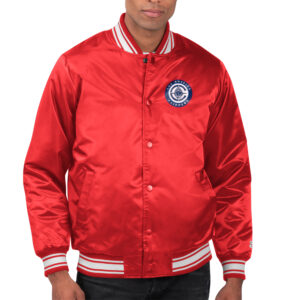 Men's Starter  Red LA Clippers Printed Team Name Satin Varsity Full-Snap Jacket