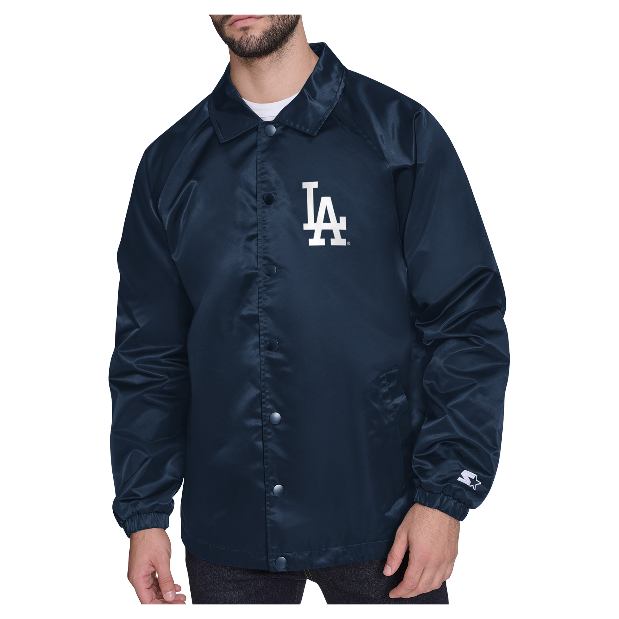 Men's Starter Navy Los Angeles Dodgers Shield Logo Raglan Coaches Full-Snap Jacket