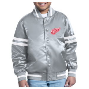Youth Starter  Gray Detroit Red Wings Starter Printed Logo Satin Varsity Full-Snap Jacket
