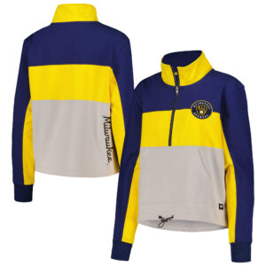 Women's The Wild Collective Navy/Gold Milwaukee Brewers Women's Colorblock 1/4 Zip Jacket