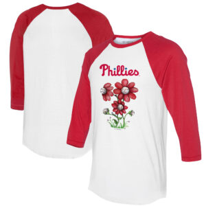 Women's Tiny Turnip White/Red Philadelphia Phillies Blooming Baseballs 3/4-Sleeve Raglan T-Shirt